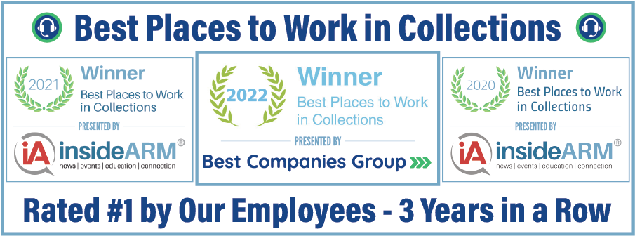 Best Places to Work in Collections - Three Years in a Row Credit Control, LLC - Best Places to Work in Collections Winner 2021 & 2020